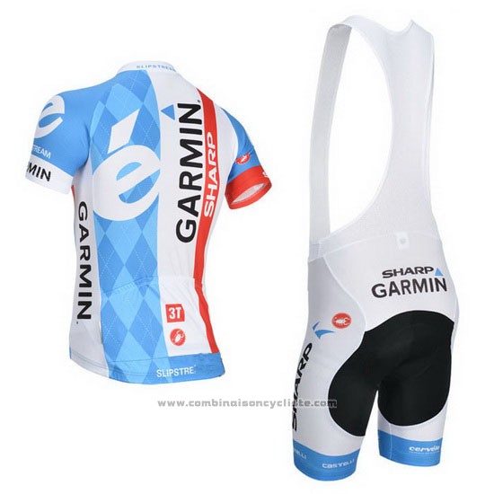 2014 Maillot Cyclisme Garmin Sharp Bleu Clair et Blanc Manches Courtes et Cuissard